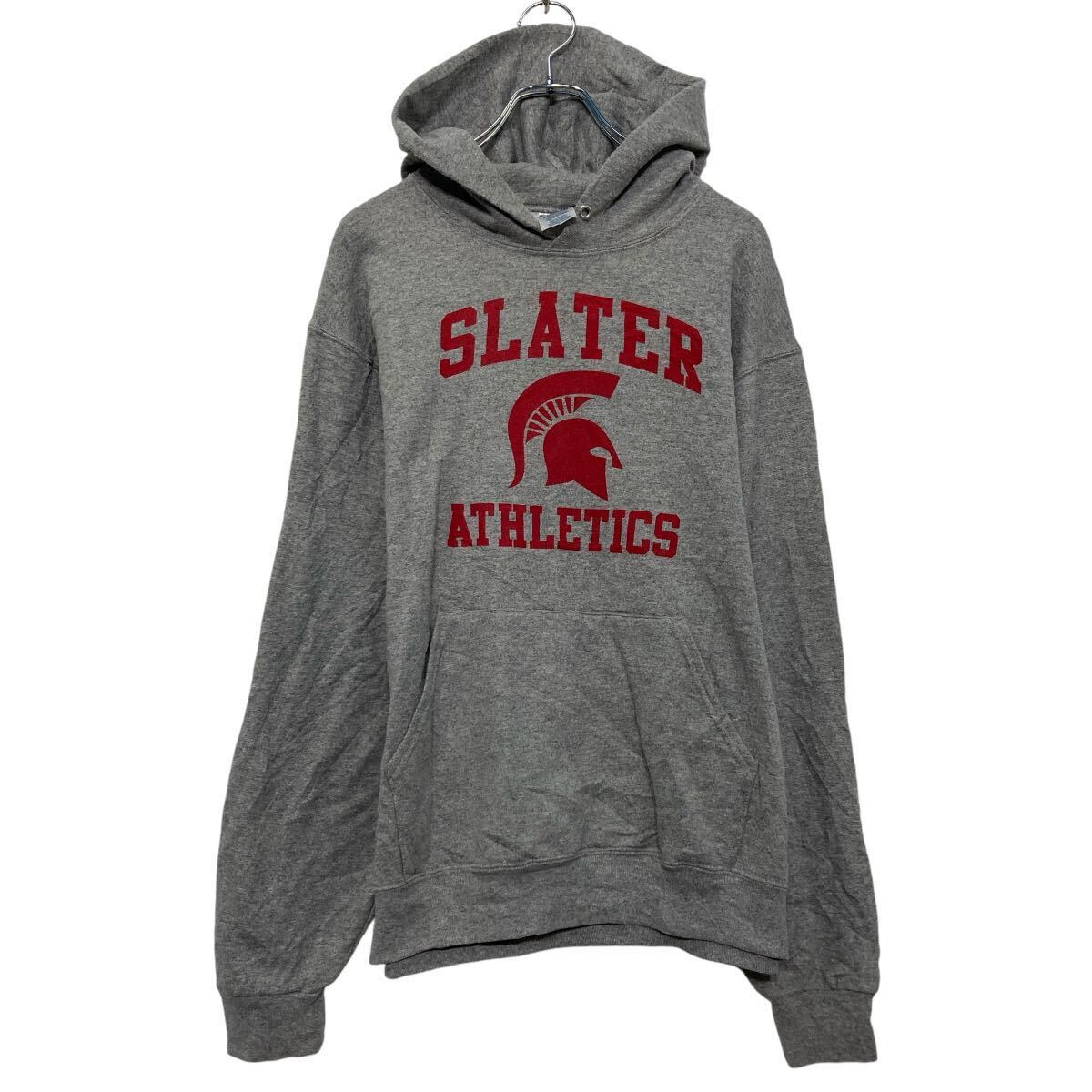 【中古】【古着】 JERZEES プリント スウェット パーカー ジャージーズ M グレー プルオーバー 古着卸 アメリカ仕入 a609-6254