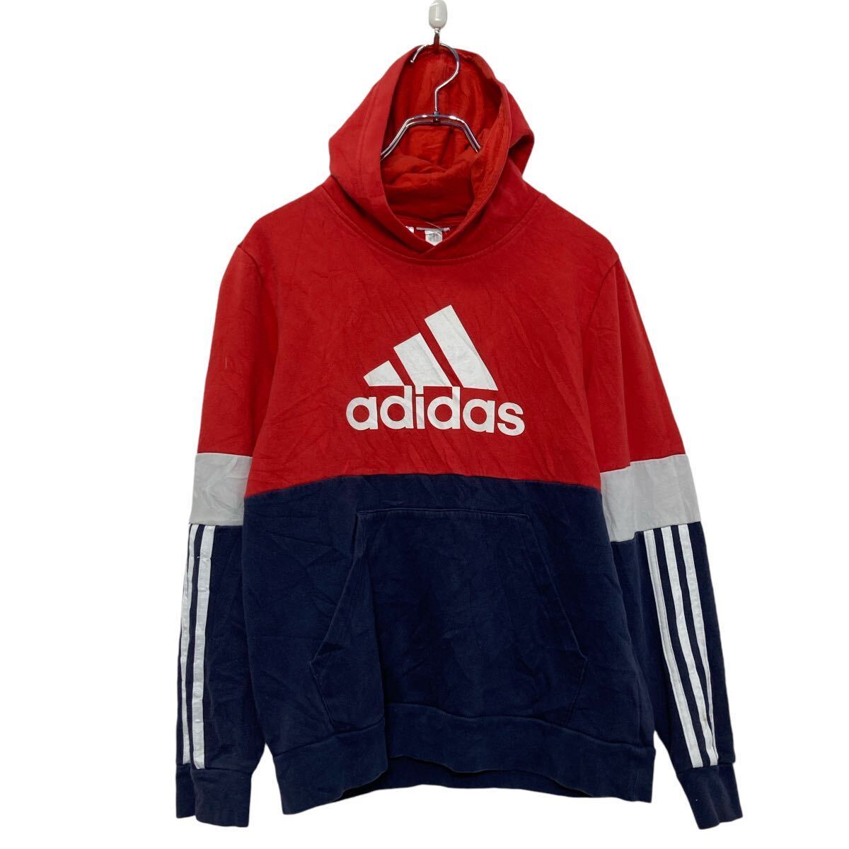 【中古】【古着】 adidas プリント スウェット パーカー アディダス キッズ L~ レッド プルオーバー 古着卸 アメリカ仕入 a609-6276