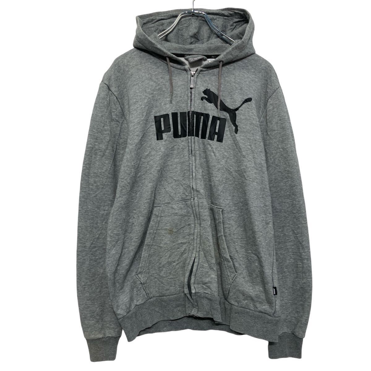 【中古】【古着】 PUMA プリント スウェット パーカー プーマ M グレー フルジップ 古着卸 アメリカ仕入 a609-6280
