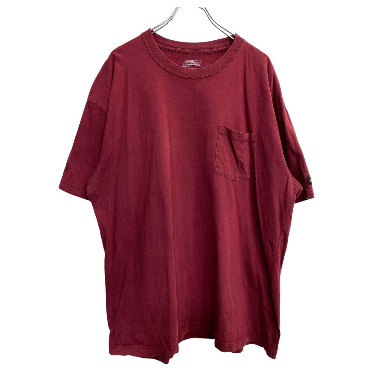 【中古】【古着】 Dickies 半袖 ポケットTシャツ 2XLサイズ ディッキーズ ビッグサイズ ワインレッド コットン 古着卸 アメリカ仕入 t2409-3856