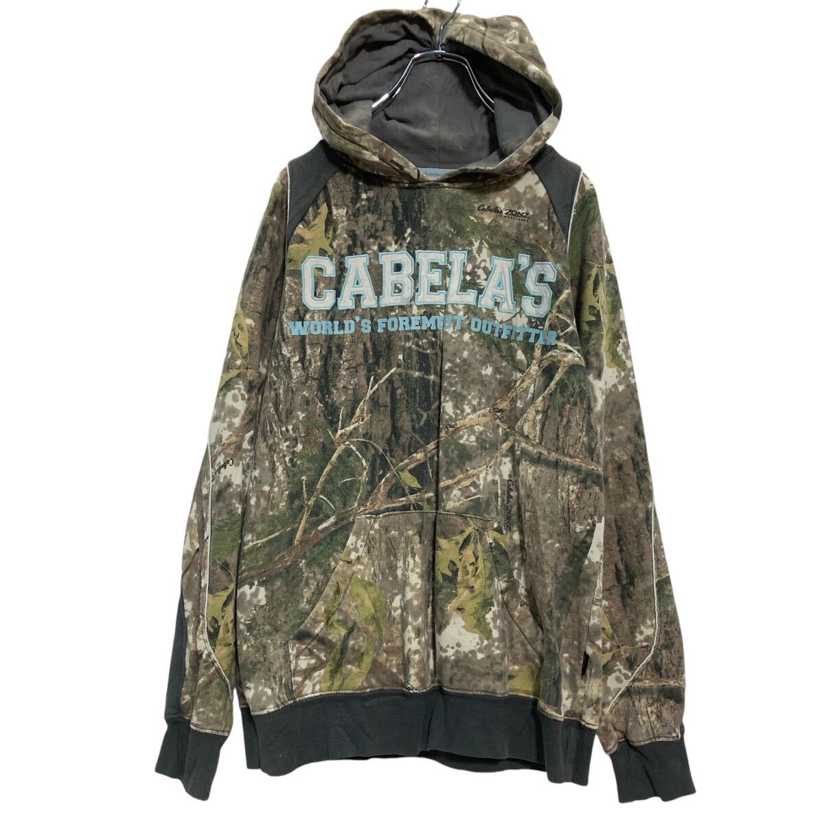 【中古】【古着】 Cabela's プリントスウェット パーカー S ブラウン オリーブ リアルツリーカモ 裏起毛 プルオーバー 古着卸 アメリカ..