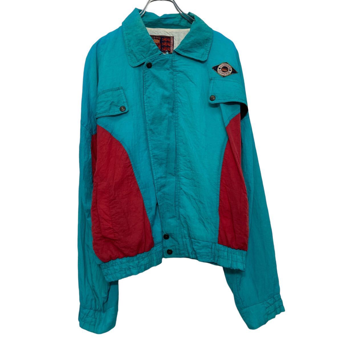 【中古】【古着】 GINGER ナイロン ジャケット XL~ ブルー ビッグサイズ ブルゾン フルジップ 古着卸 ..