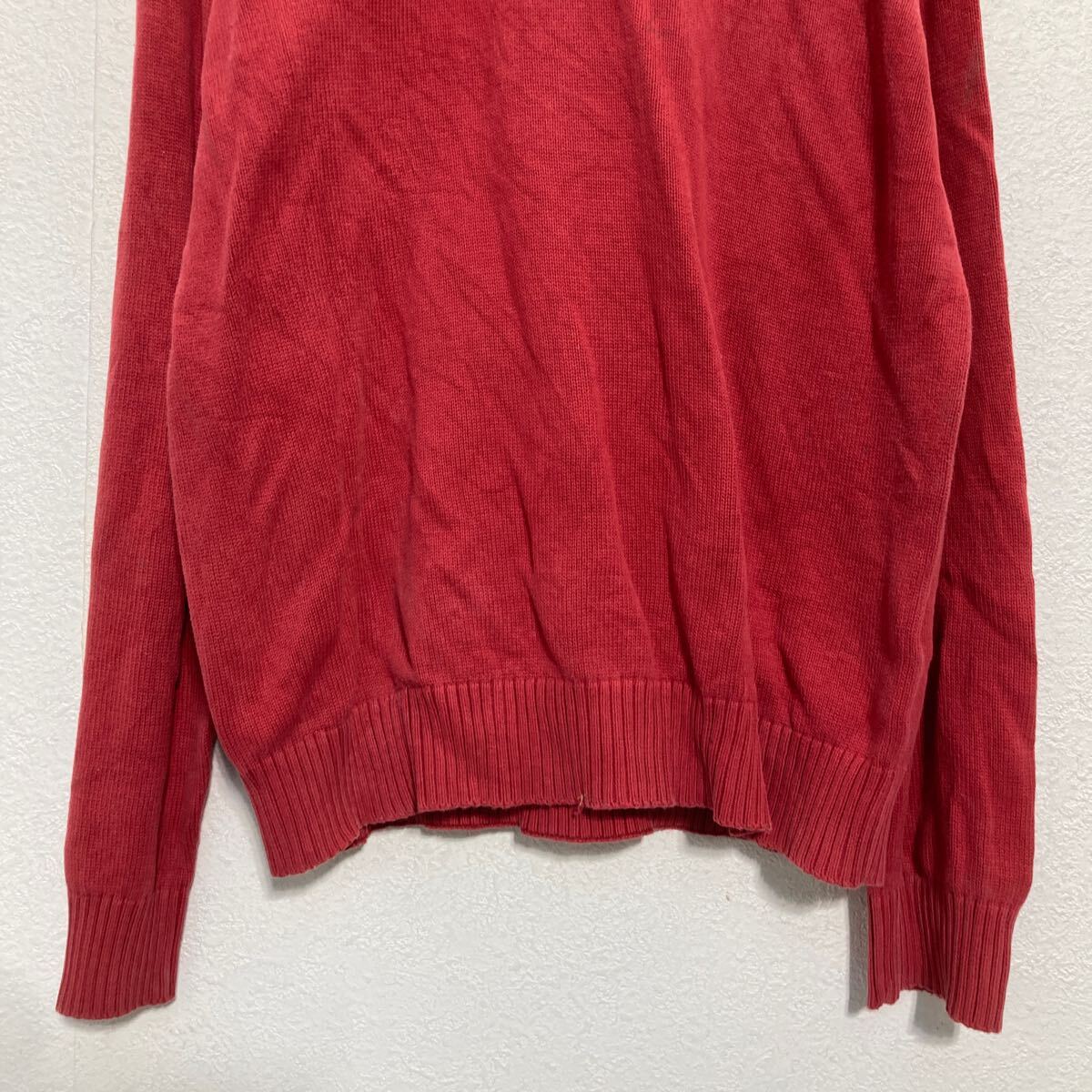 【中古】【古着】 TOMMY HILFIGER コットンニット セーター L レッド トミーヒルフィガー Vネック ワンポイントロゴ 古着卸 アメリカ仕入 a609-6664