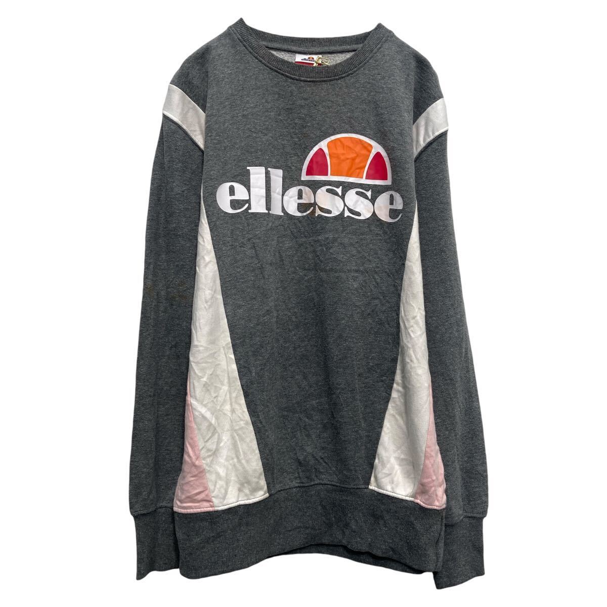 【中古】【古着】 ellesse プリント スウェット トレーナー エレッセ レディース M~ グレー プルオーバー 裏起毛 古着卸 アメリカ仕入 a609-6791