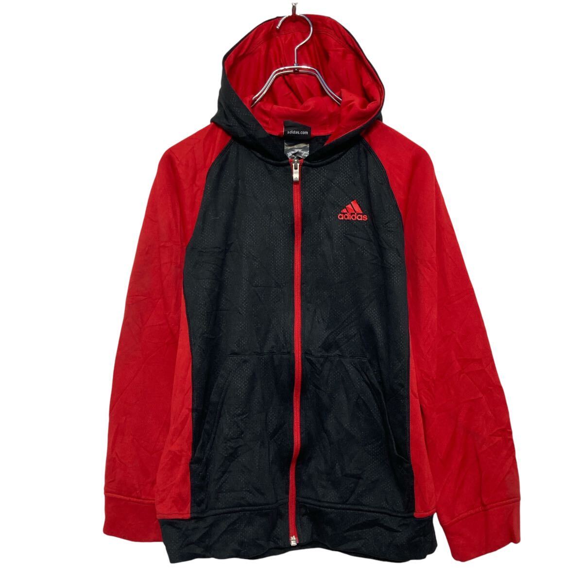 【中古】【古着】 adidas プリント スウェット パーカー アディダス キッズ L レッド ジャージ素材 古着卸 アメリカ仕入 a609-6877