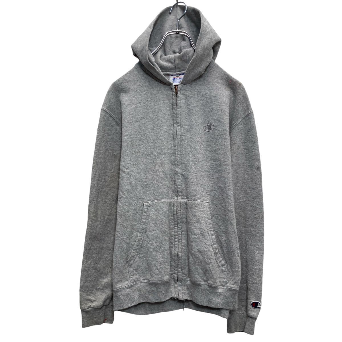 【中古】【古着】 champion プリント スウェット パーカー チャンピオン L グレー キッズ フルジップ 古着卸 アメリカ仕入 a609-6893