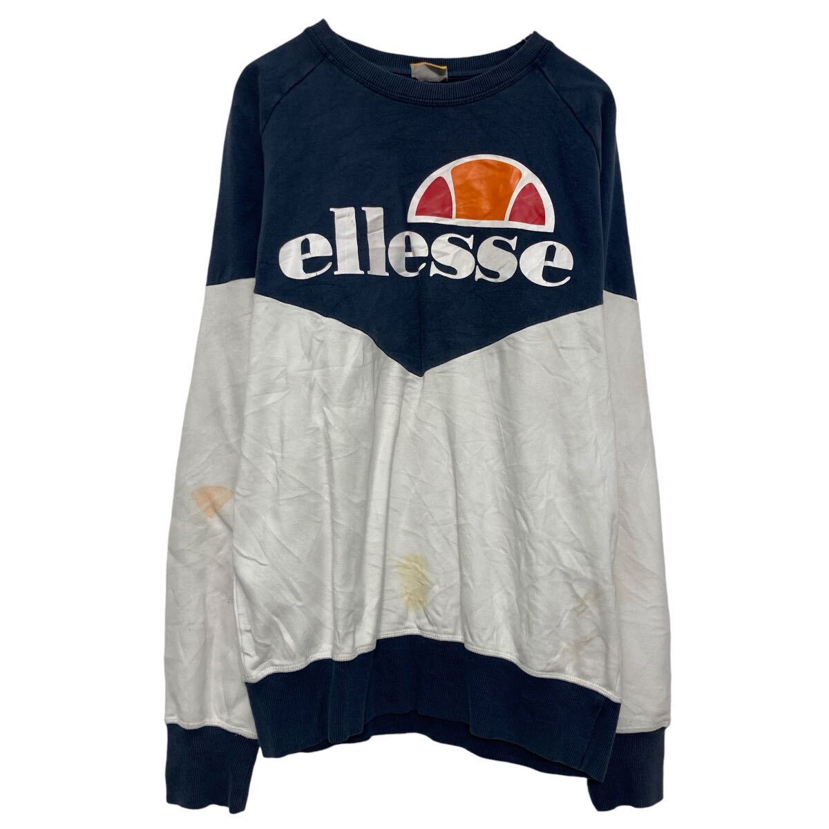 【中古】【古着】 ellesse プリント スウェット トレーナー M ネイビー プルオーバー エレッセ 古着卸 アメリカ仕入 a609-6902