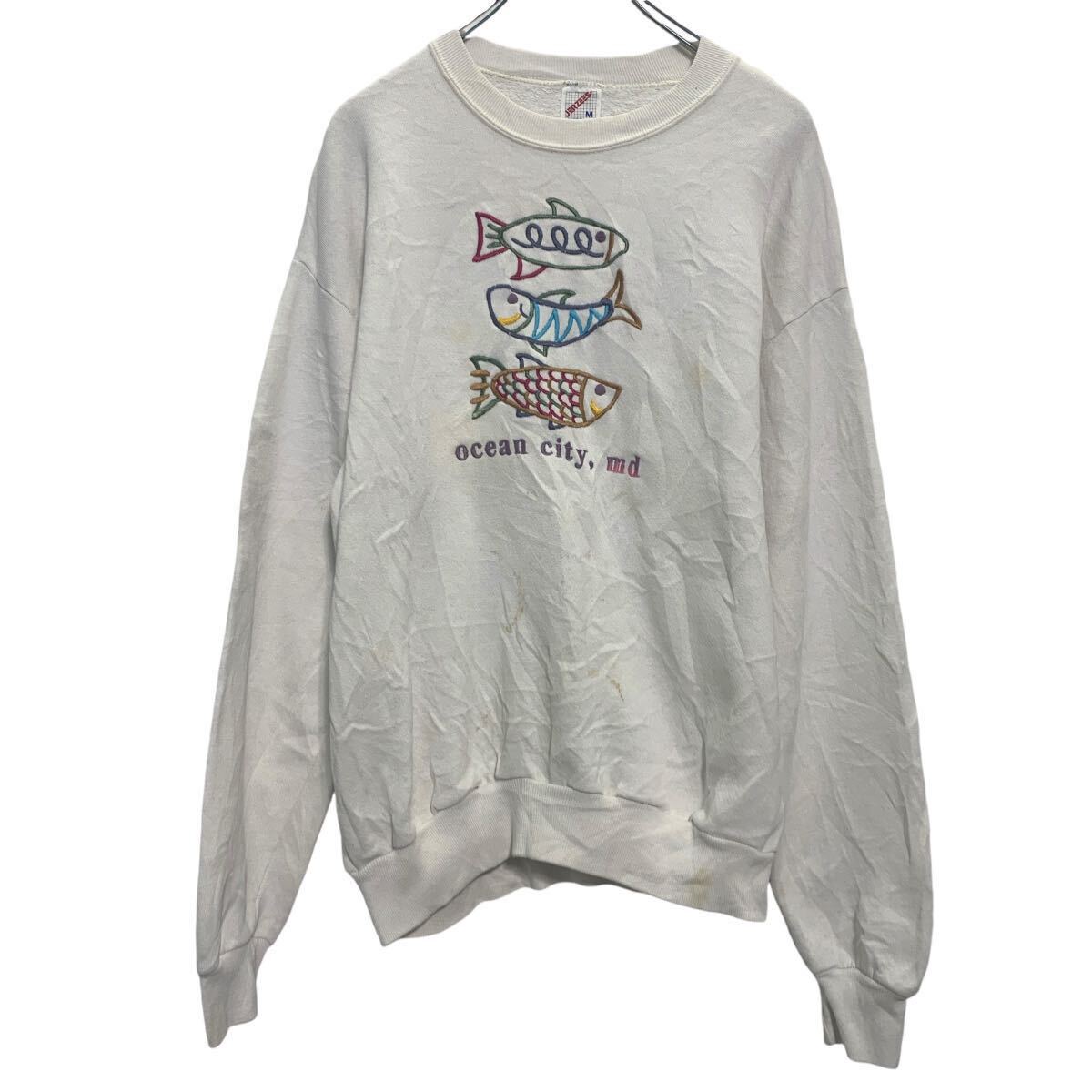 【中古】【古着】 JERZEES プリント スウェット トレーナー ジャージーズ M ホワイト プルオーバー 古着卸 アメリカ仕入 a609-6917