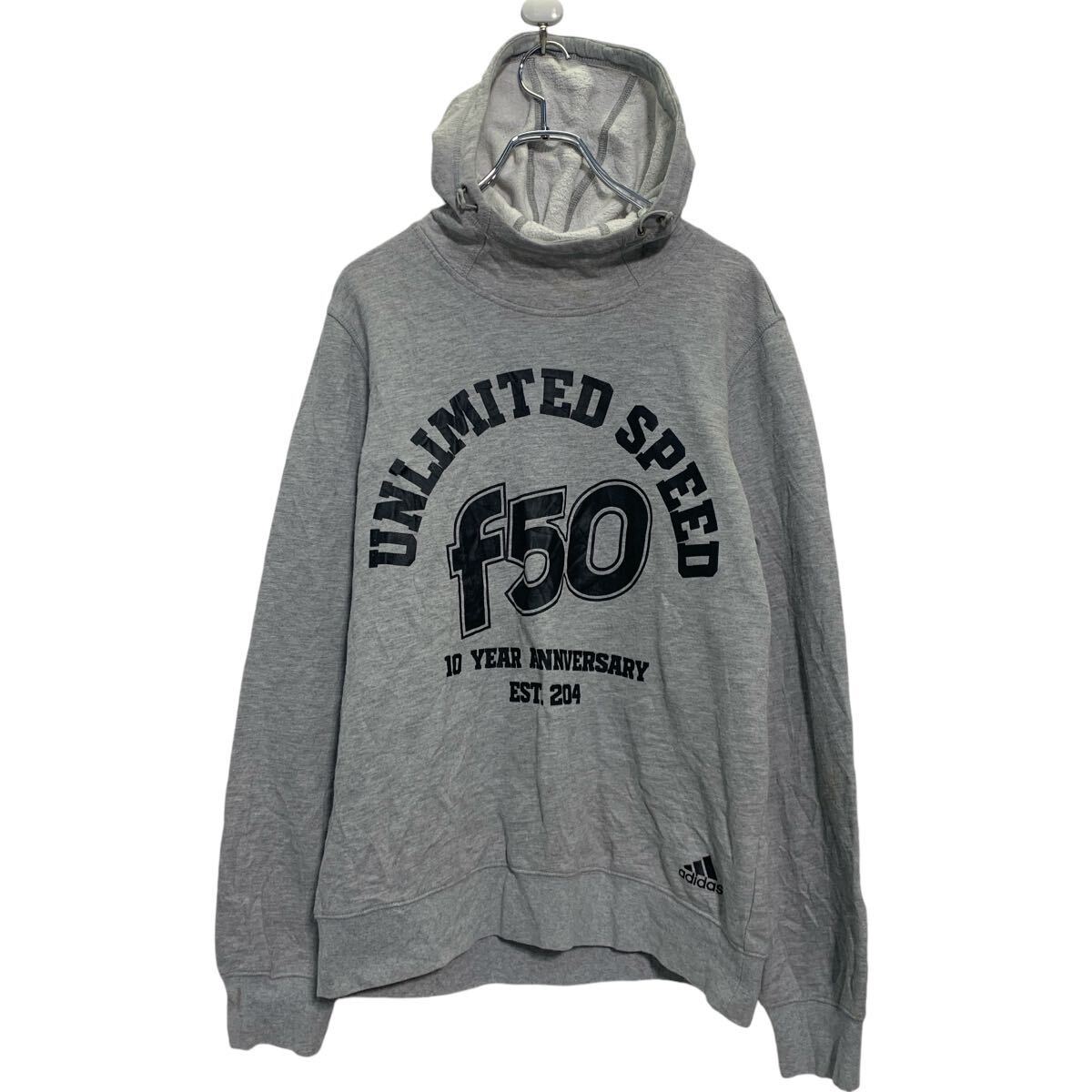 【中古】【古着】 adidas プリント スウェット パーカー アディダス L グレー ロゴ プルオーバー 古着卸 アメリカ仕入 a609-6963