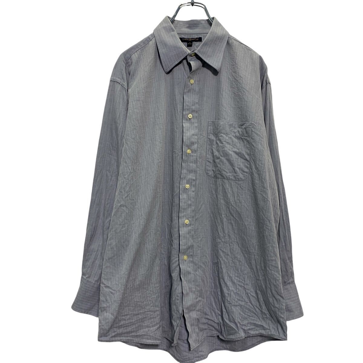 【中古】【古着】 TOMMY HILFIGER 長袖 ヘリンボーン シャツ L グレー トミーヒルフィガー 古着卸 アメリカ仕入 a609-7005