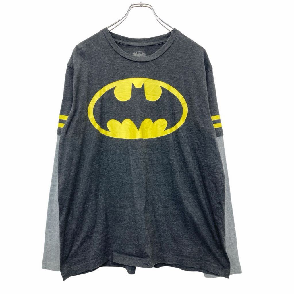 Long-Sleeved - 【中古】【古着】 BATMAN レイヤード 長袖 Tシャツ Mサイズ バットマン ブラック グレー 古着卸 アメリカ仕入 t2409-4007