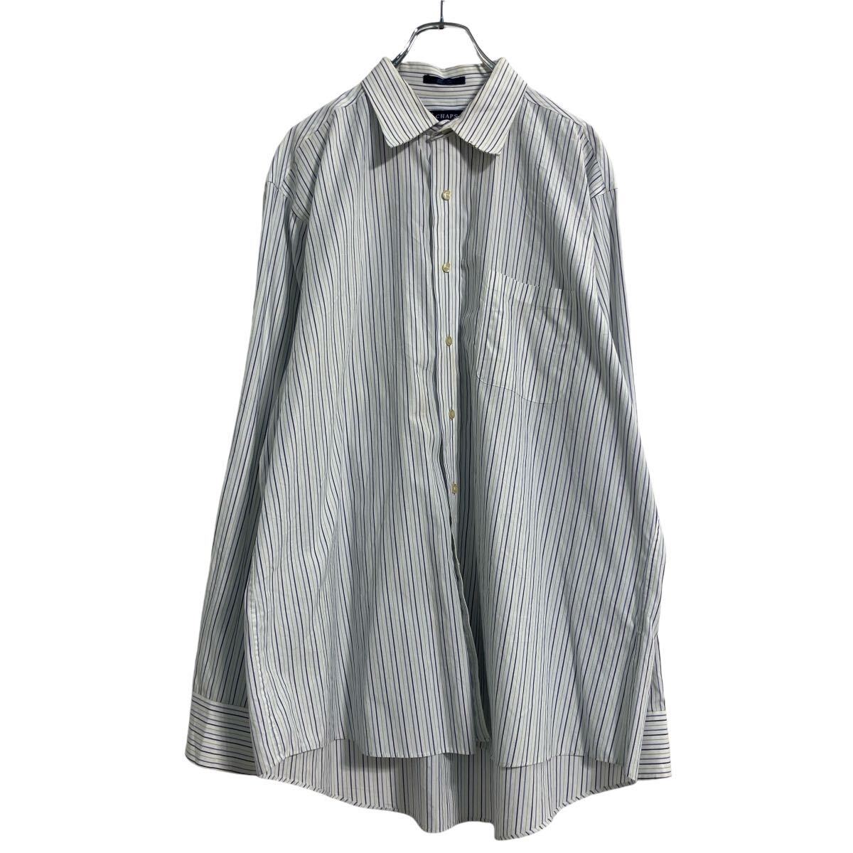 Rakuten - 【中古】【古着】 CHAPS 長袖 ストライプ シャツ XL ホワイト ネイビー ブルー グリーン チャップス ビッグサイズ 古着卸 アメリカ仕入 a609-7127