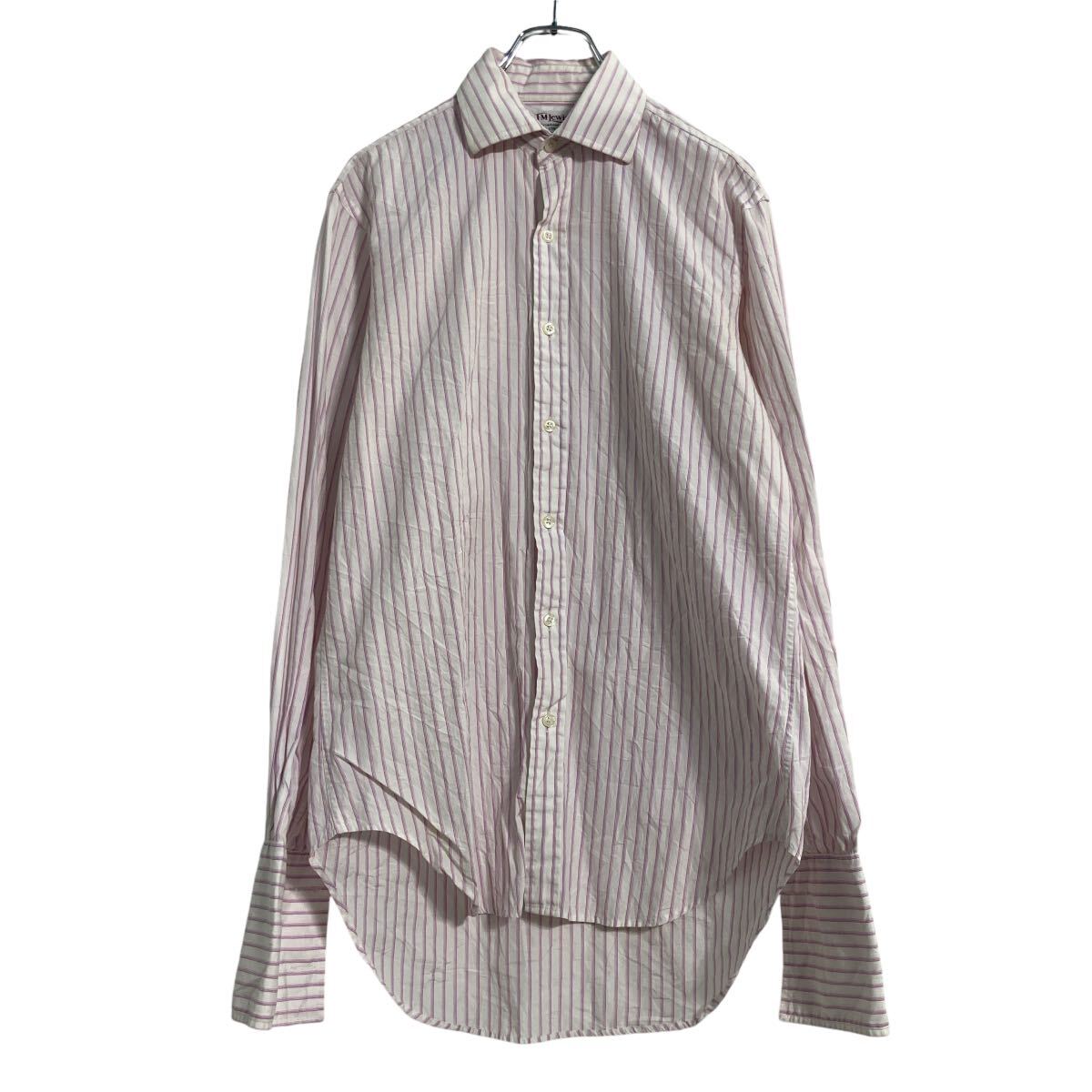 【中古】【古着】 T.M.Lewin 長袖 ストライプ シャツ M ホワイト ピンク カフスタイプ 古着卸 アメリカ仕入 a609-7128