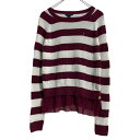 【中古】【古着】 TOMMY HILFIGER アクリル混 ニット セーター レディース L ホワイト エンジ ボーダー ラメ 裾チュール 古着卸 アメリカ仕入 a609-7140
