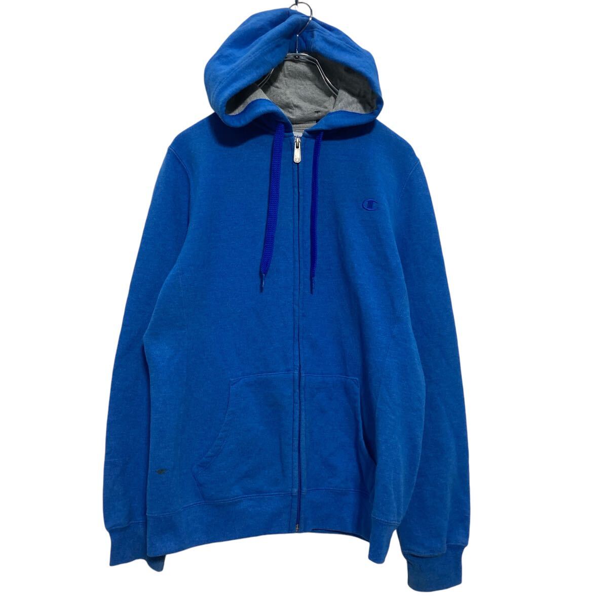 【中古】【古着】 Champion ジップアップ ロゴスウェット パーカー M ブルー チャンピオン 裏起毛 古着卸 アメリカ仕入 a609-7155