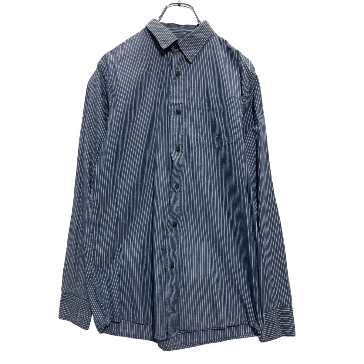 【中古】【古着】 Wrangler 長袖 ストライプシャツ S グレー ラングラー 胸ポケット 古着卸 アメリカ仕入 a609-7185