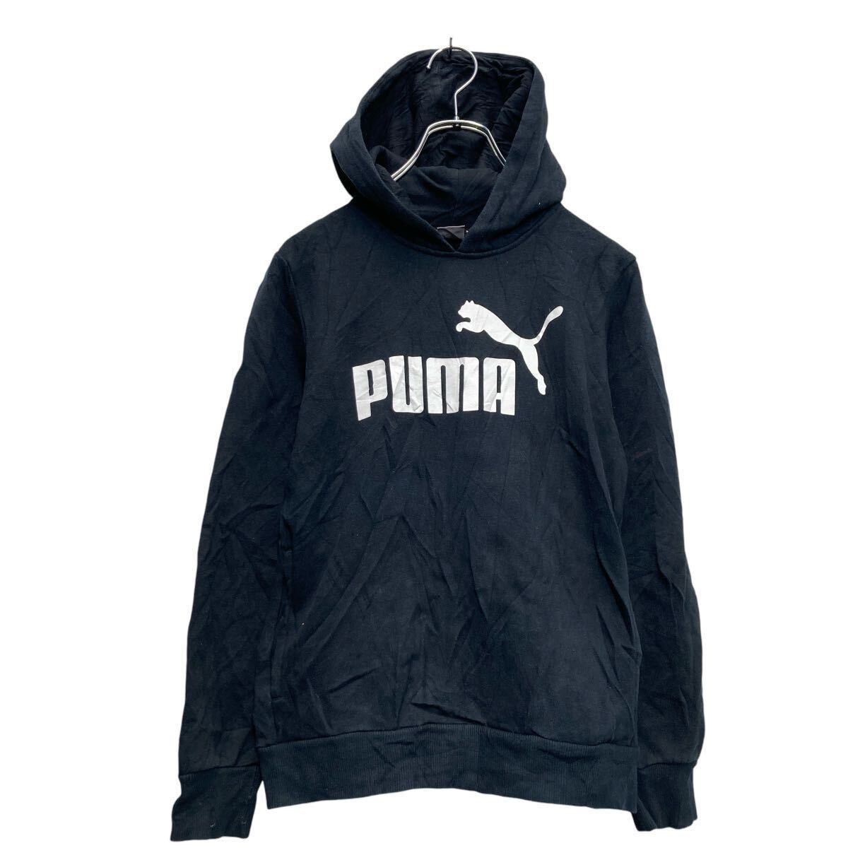 【中古】【古着】 PUMA プリント スウェット パーカー プーマ キッズ L ブラック プルオーバー 古着卸 アメリカ仕入 a610-5016