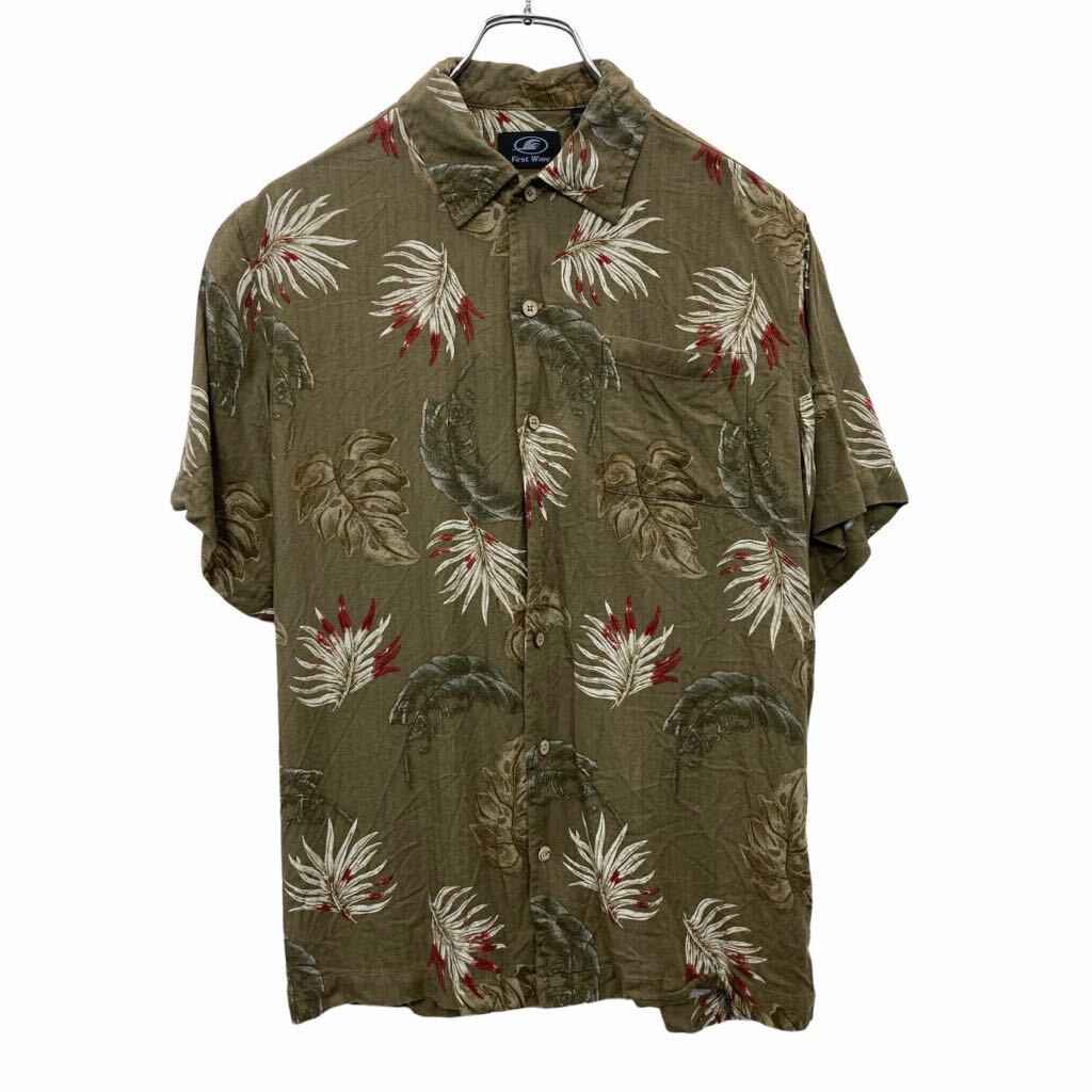 【中古】【古着】 Flrst Wave 半袖 シャツ Lサイズ 胸ポケット 総柄 ブラウン系 古着卸 アメリカ仕入 t2409-4184