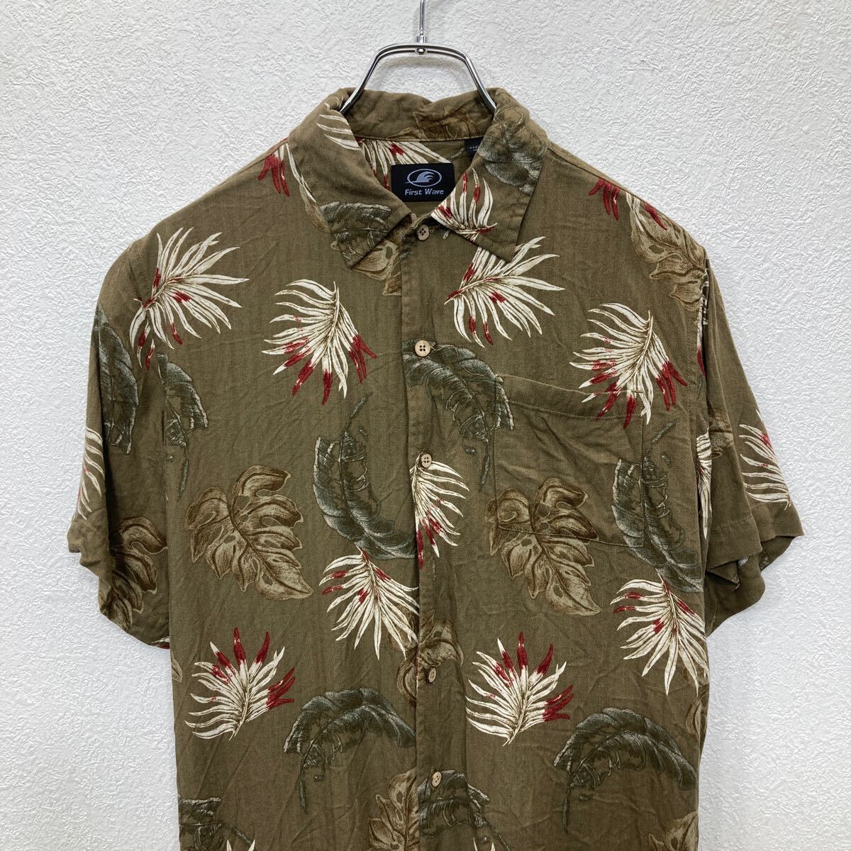 【中古】【古着】 Flrst Wave 半袖 シャツ Lサイズ 胸ポケット 総柄 ブラウン系 古着卸 アメリカ仕入 t2409-4184