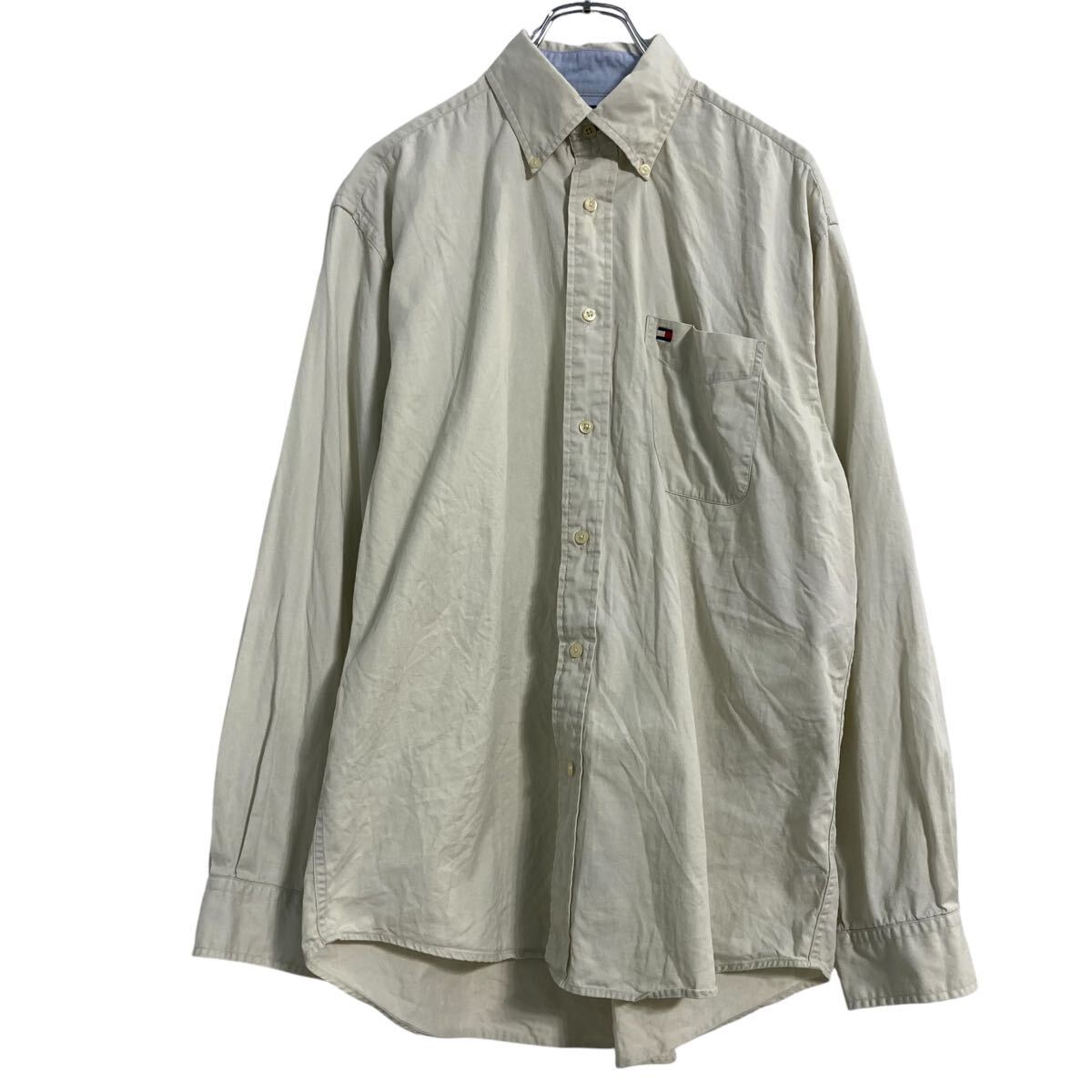 【中古】【古着】 TOMMY HILFIGER 長袖 無地シャツ M ライトベージュ トミーヒルフィガー ボタンダウン 古着卸 アメリカ仕入 a610-5191