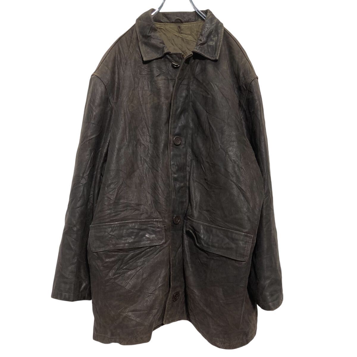 【中古】【古着】 NB Leather collection ジップアップ レザージャケット XL ダークブラウン 古着卸 アメリカ仕入 a610-5219