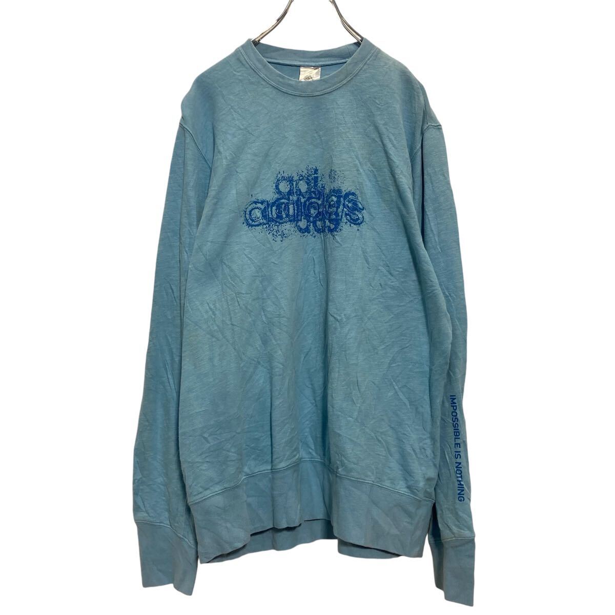 【中古】【古着】 adidas プリントスウェット トレーナー M ライトブルー アディダス 裏パイル 古着卸 アメリカ仕入 a610-5260(4)