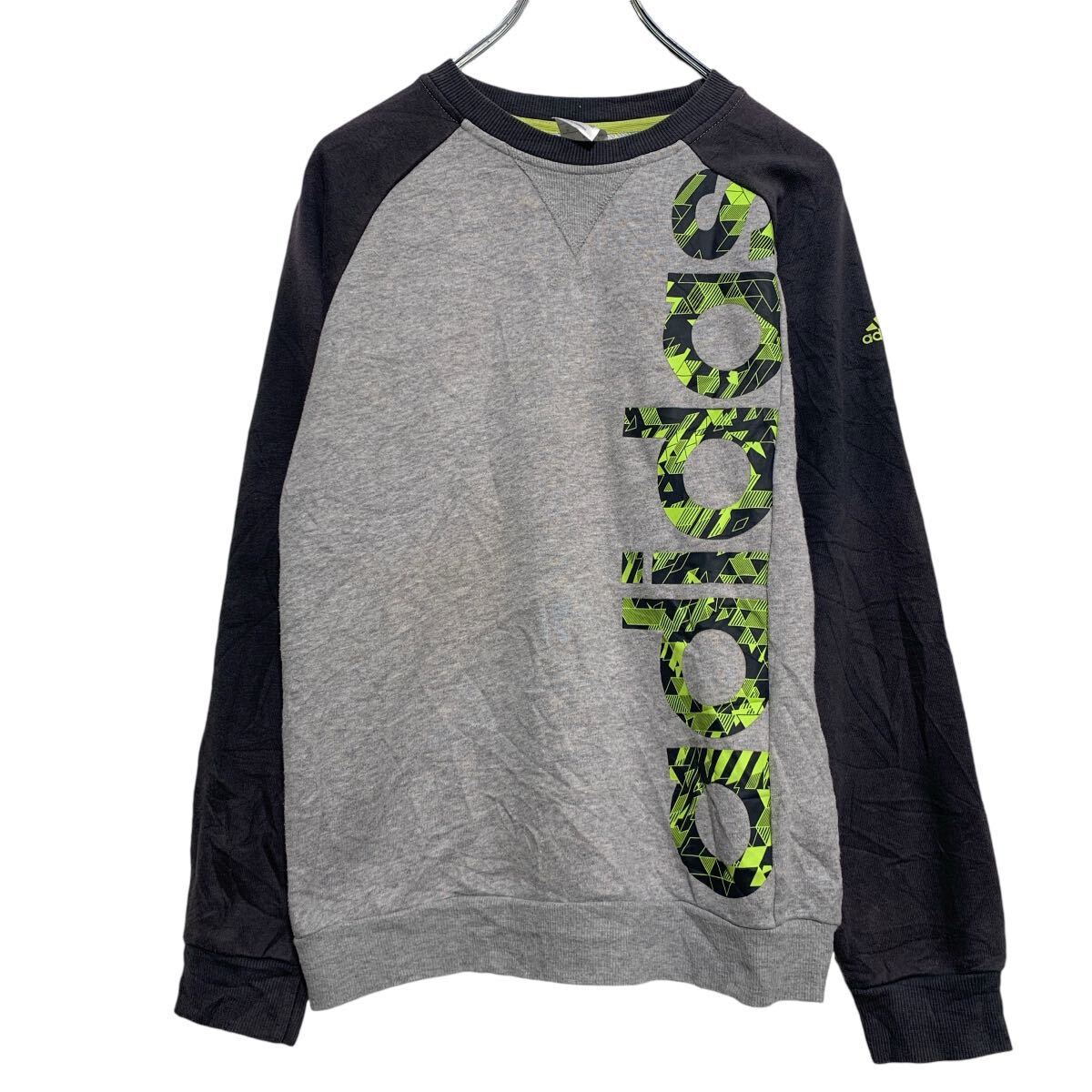 【中古】【古着】 adidas ロゴ スウェット トレーナー アディダス グレー ブラック イエロー プルオーバー ライン 切替 古着卸 アメリカ仕入 a610-5286
