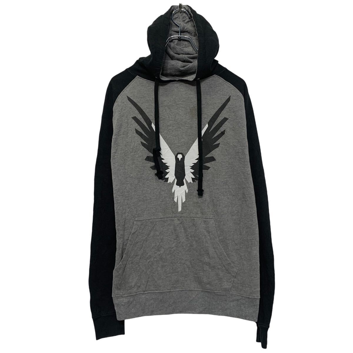 【中古】【古着】 プリント スウェット パーカー XS グレー ブラック プルオーバー ラグラン 古着卸 アメリカ仕入 a610-5319