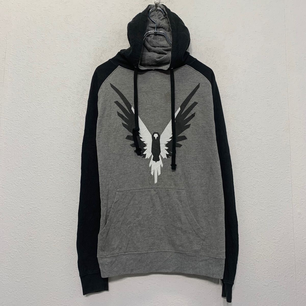 【中古】【古着】 プリント スウェット パーカー XS グレー ブラック プルオーバー ラグラン 古着卸 アメリカ仕入 a610-5319