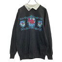 【中古】【古着】 MORNING SUN プリントスウェット トレーナー M レディース ブラック レイヤードネック クリスマス 裏起毛 古着卸 アメリカ仕入 a610-5399(4)
