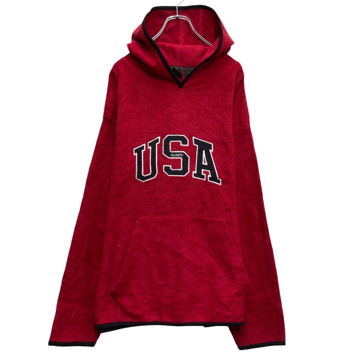 American Casual - 【中古】【古着】 プリント スウェット パーカー XL~ レッド ビッグサイズ USA オリンピック 古着卸 アメリカ仕入 a610-5498