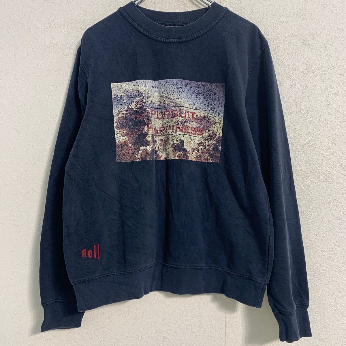 【中古】【古着】 プリント スウェット トレーナー S レディース ネイビー プルオーバー 裏起毛 古着卸 アメリカ仕入 a610-5523