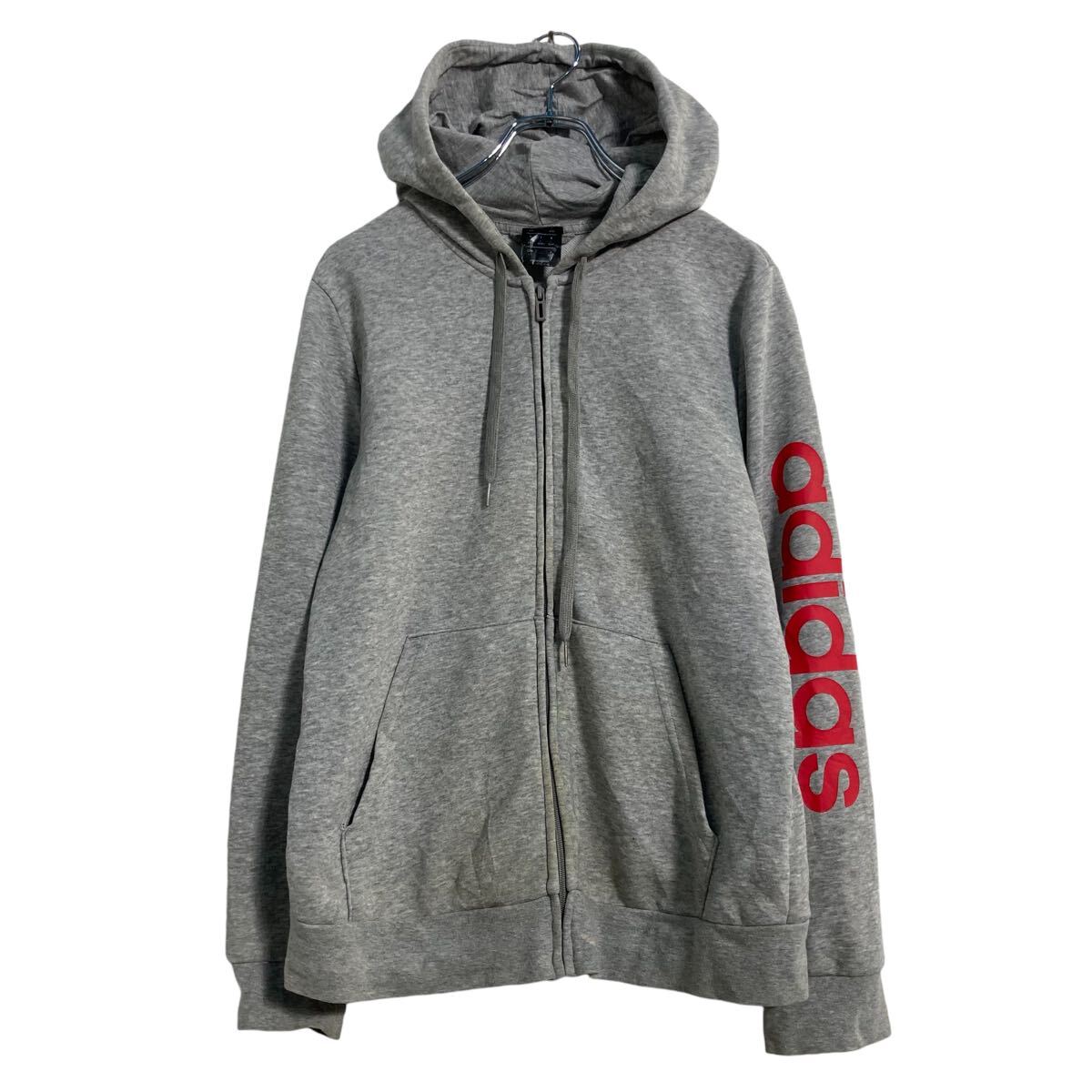 【中古】【古着】 adidas プリント スウェット パーカー L グレー アディダス ジップアップ 古着卸 アメリカ仕入 a610-5624
