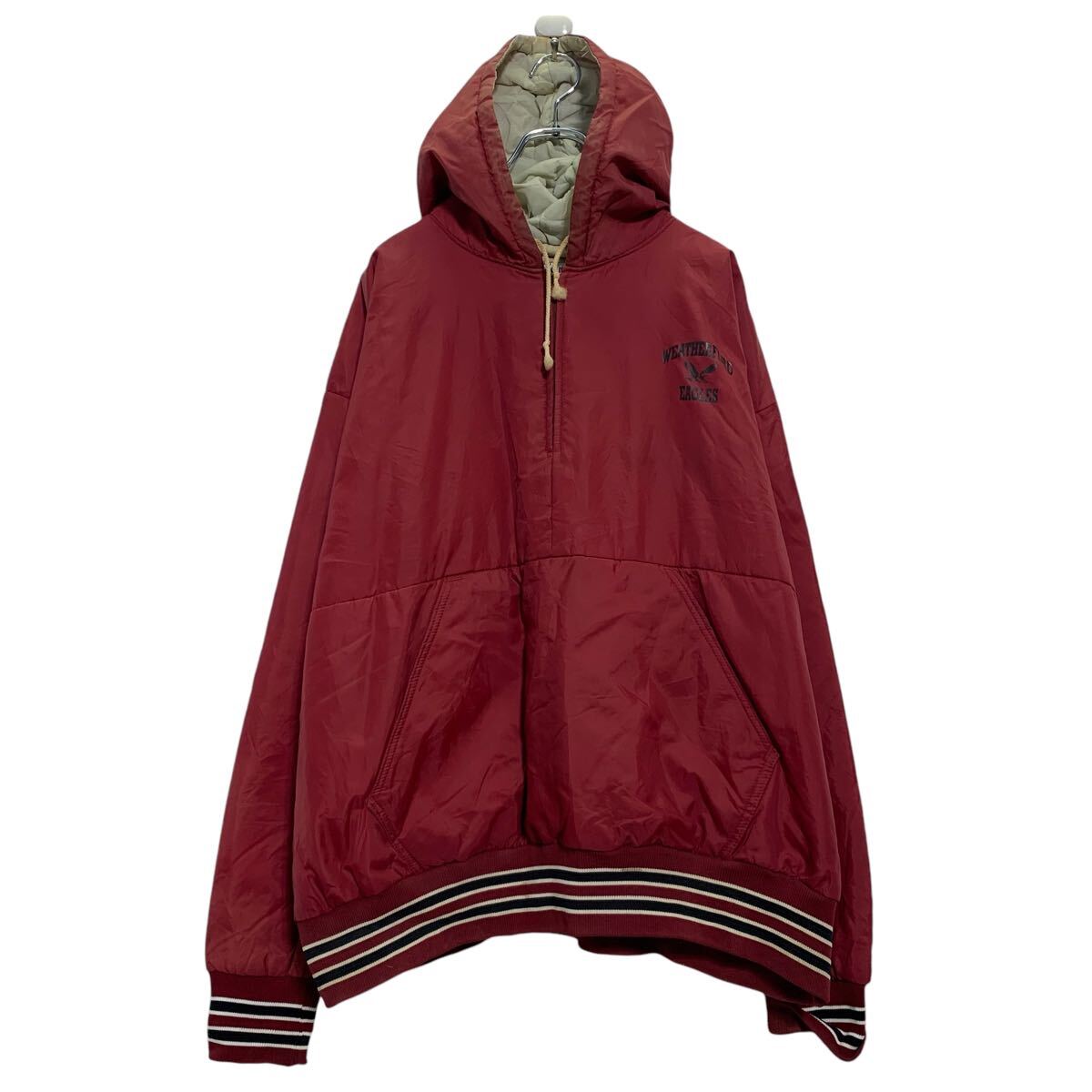【中古】【古着】 ナイロン ジャケット XXL サイズ エンジ ハーフジップ ビッグサイズ ポケット付き ボーダー 切替 古着卸 アメリカ仕入 a610-5775