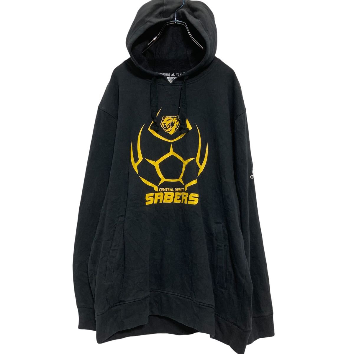 【中古】【古着】 adidas プリントスウェット トレーナー XL ブラック アディダス 裏起毛 ビッグサイズ 古着卸 アメリカ仕入 a610-5835