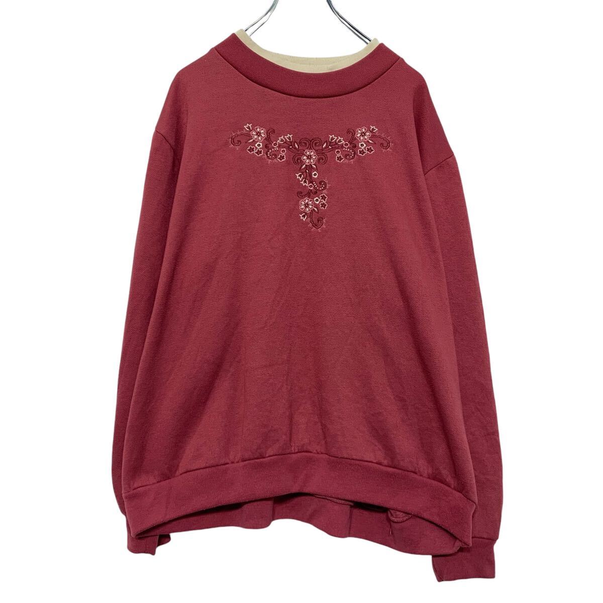 【中古】【古着】 ロゴ スウェット トレーナー XL レディース ピンク ホワイト プルオーバー ビッグサイズ 二重襟 裏起毛 古着卸 アメ..