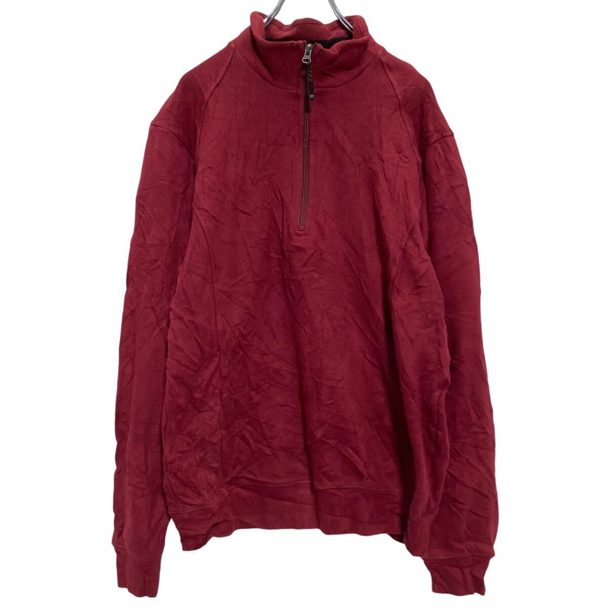 【中古】【古着】 CUTTER&BUCK ハーフジップ 無地スウェット トレーナー L バーガンディ 裏起毛 ハイネ..
