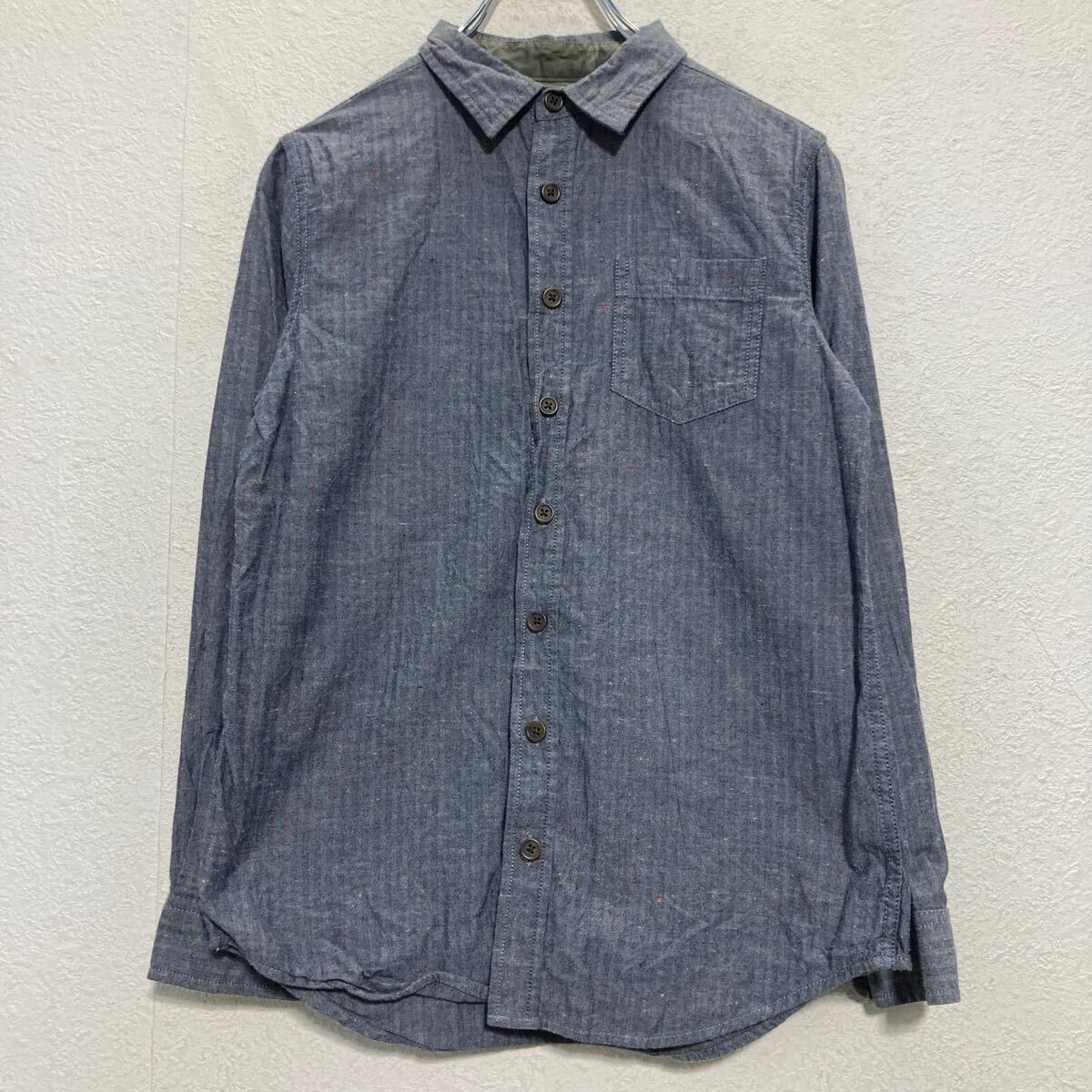 【中古】【古着】 長袖 無地 シャツ L キッズ 150〜 サイズ ネイビー 総柄 ポケッ...