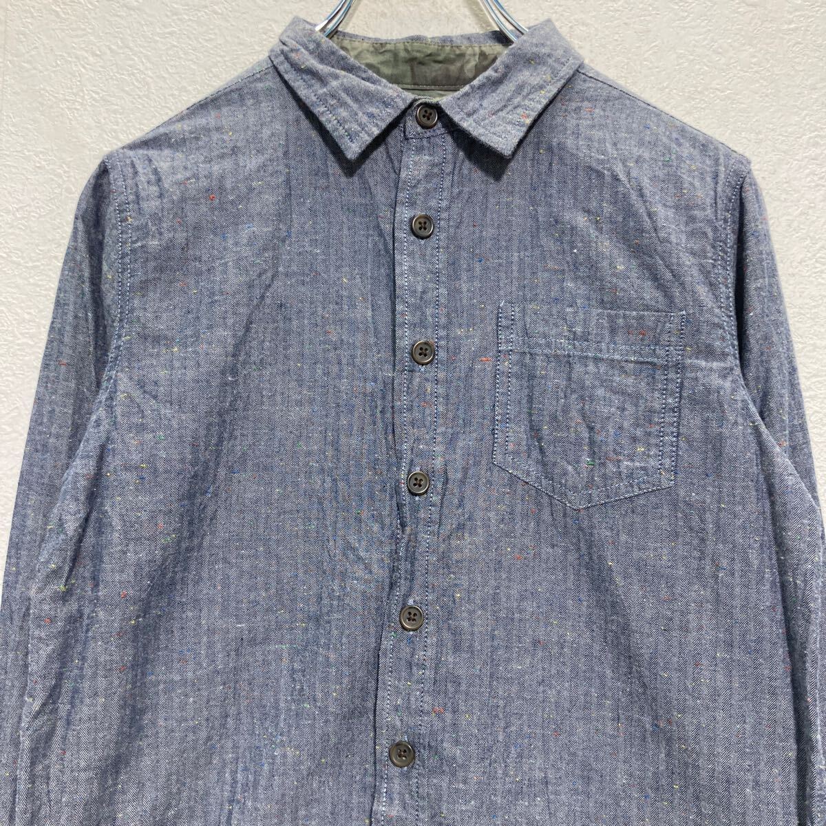 【中古】【古着】 長袖 無地 シャツ L キッズ 150〜 サイズ ネイビー 総柄 ポケッ...