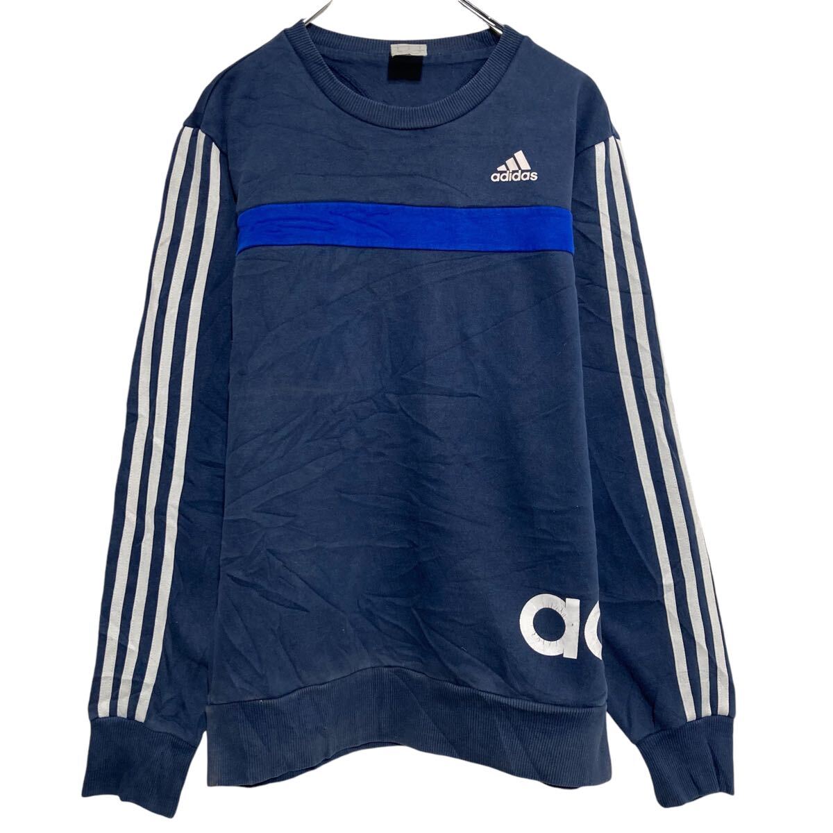【中古】【古着】 adidas プリント スウェット トレーナー アディダス S ネイビー プルオーバー 古着卸 アメリカ仕入 a610-6395