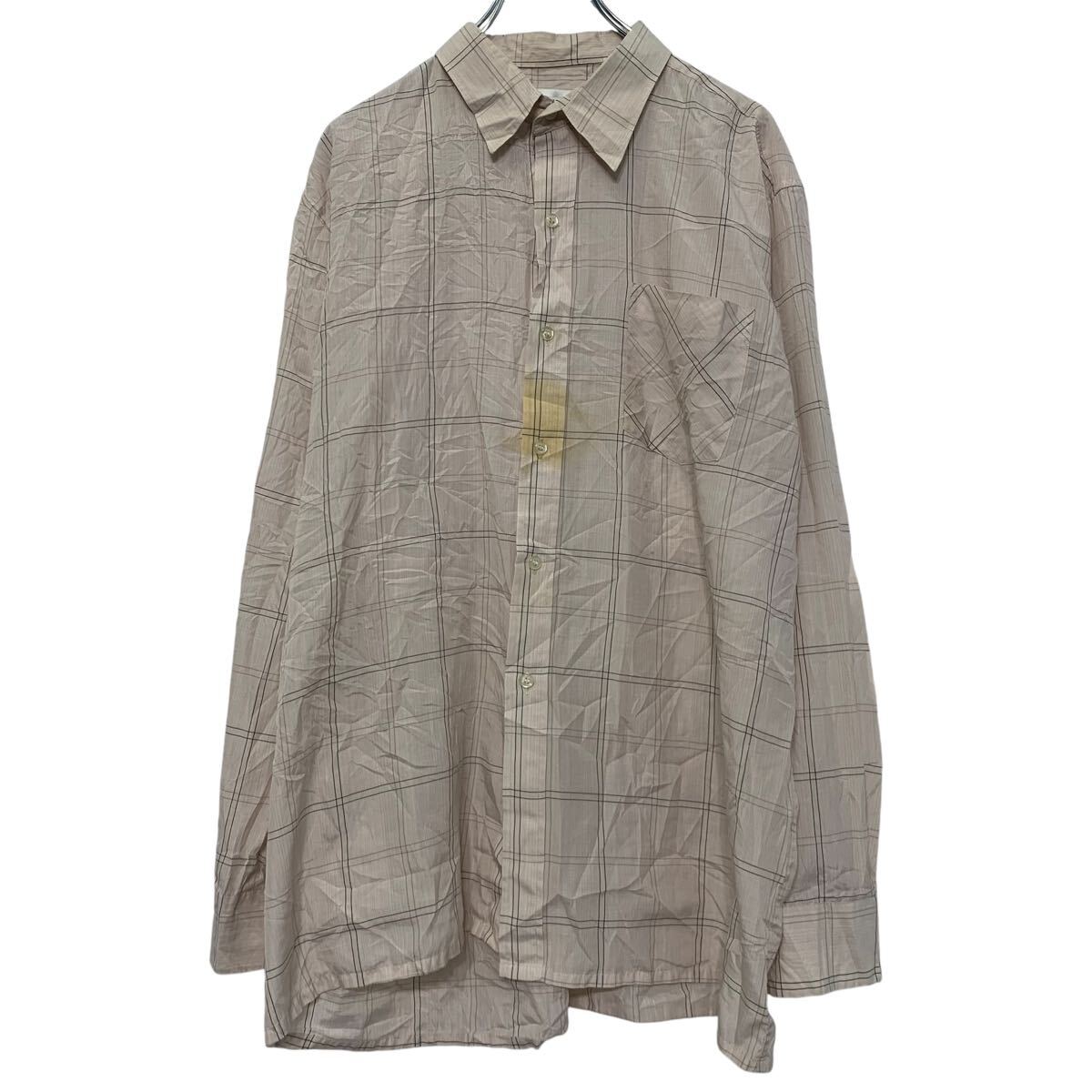 【中古】【古着】 長袖 チェック シャツ 44 L サイズ 程 ホワイト ポケット付き カジュアルシャツ 古着卸 アメリカ仕入 a610-6469