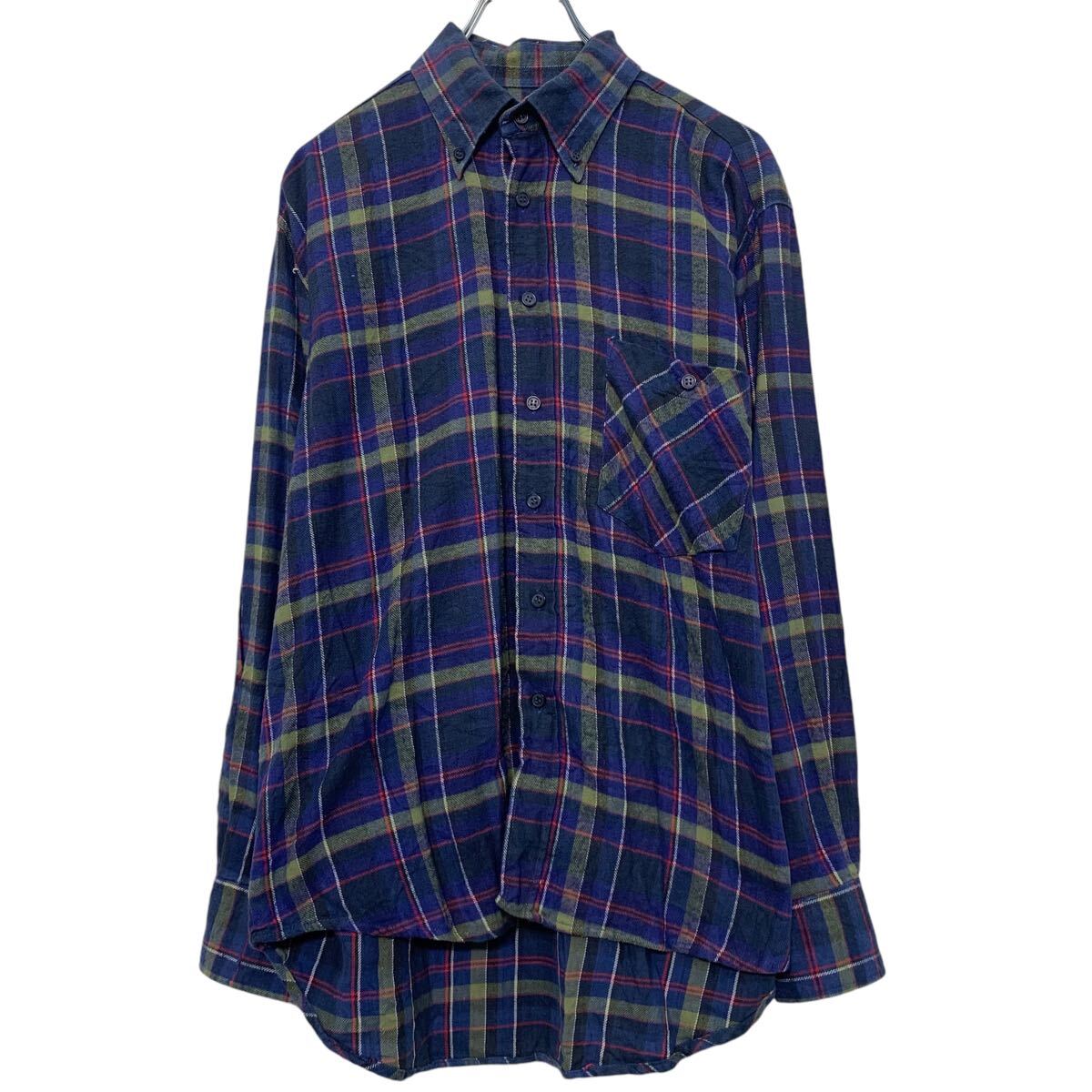 【中古】【古着】 長袖 チェック シャツ M サイズ ブルー イエロー マルチカラー ボタンダウン ポケット付き 古着卸 アメリカ仕入 a610..