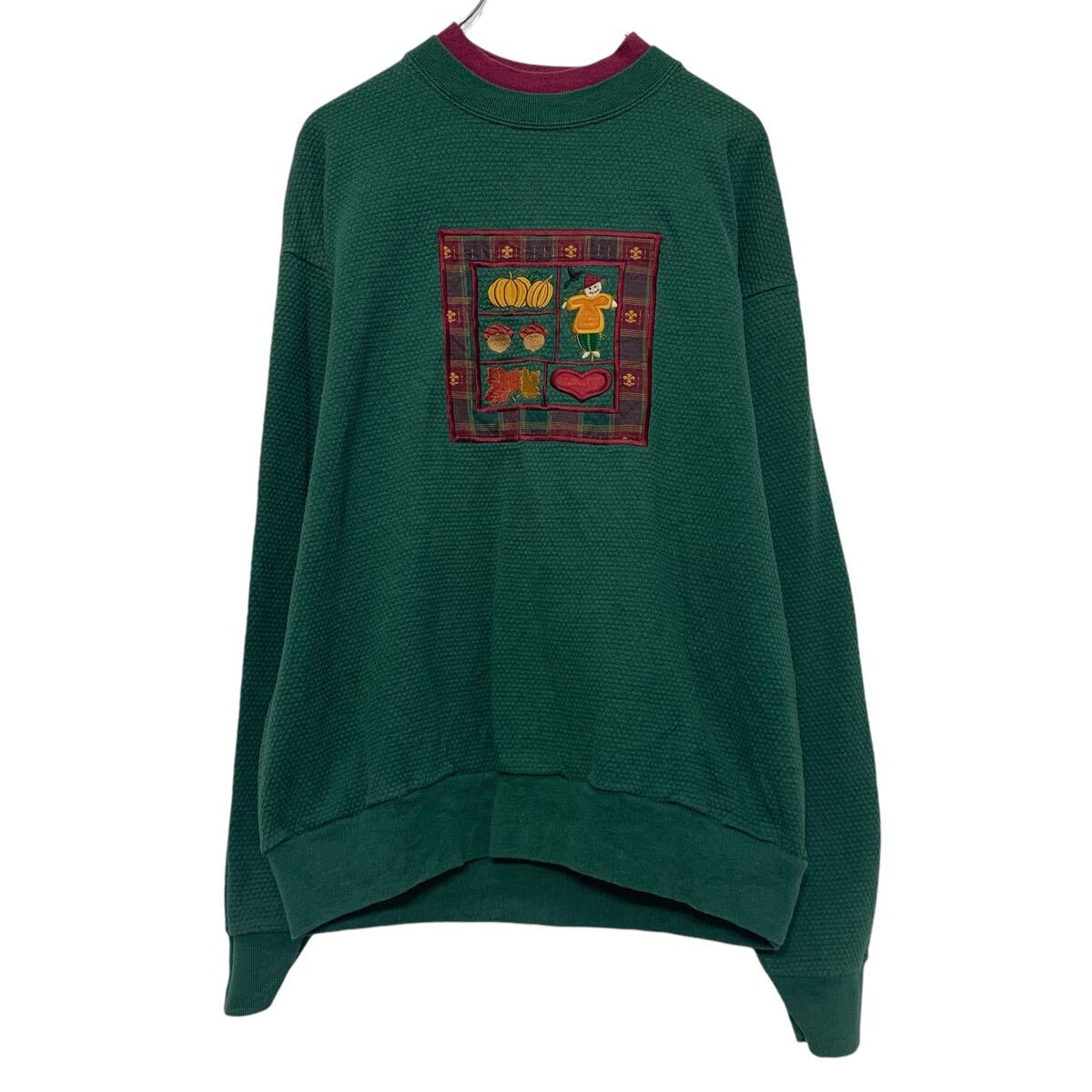 【中古】【古着】 ロゴ スウェット トレーナー M レディース グリーン パープル プルオーバー 二重襟 刺繍 古着卸 アメリカ仕入 a610-6584