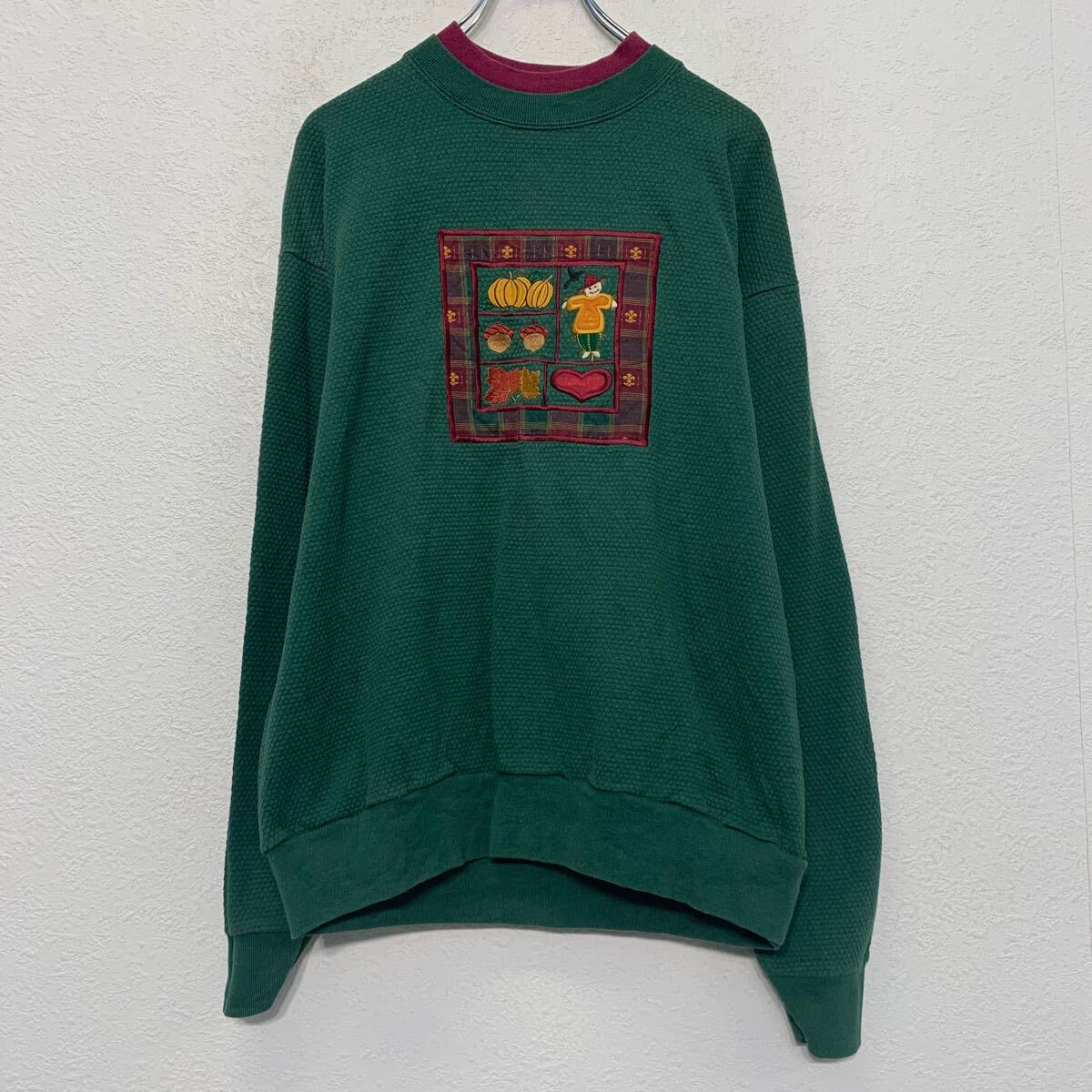 【中古】【古着】 ロゴ スウェット トレーナー M レディース グリーン パープル プルオーバー 二重襟 刺繍 古着卸 アメリカ仕入 a610-6584