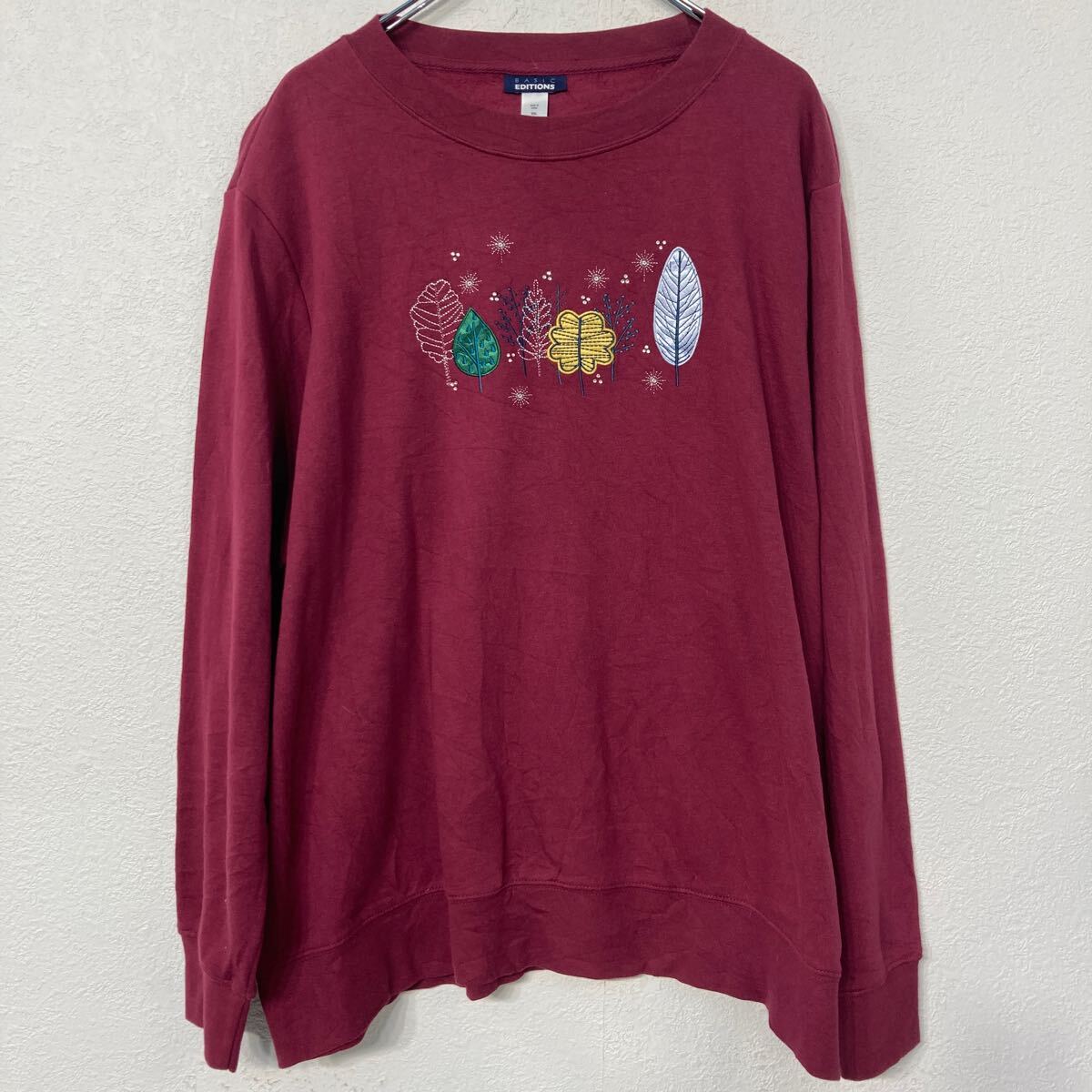 【中古】【古着】 BASIC EDITIONS 刺繍 スウェット トレーナー レディース XXL ワインレッド ビッグサイズ 古着卸 アメリカ仕入 a610-6676