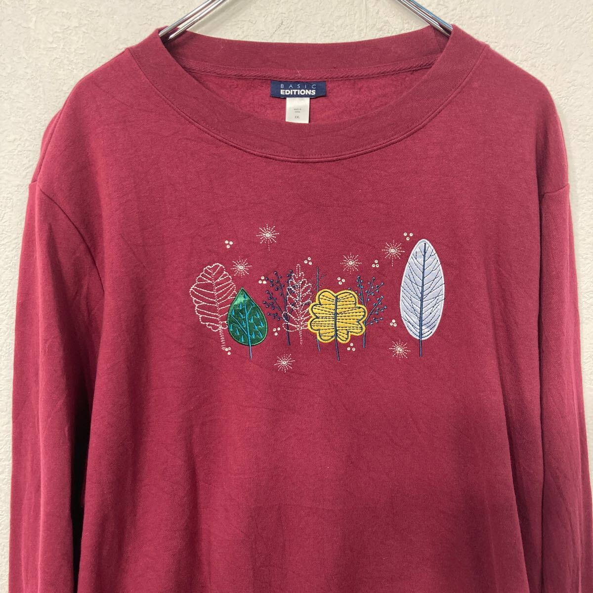【中古】【古着】 BASIC EDITIONS 刺繍 スウェット トレーナー レディース XXL ワインレッド ビッグサイズ 古着卸 アメリカ仕入 a610-6676