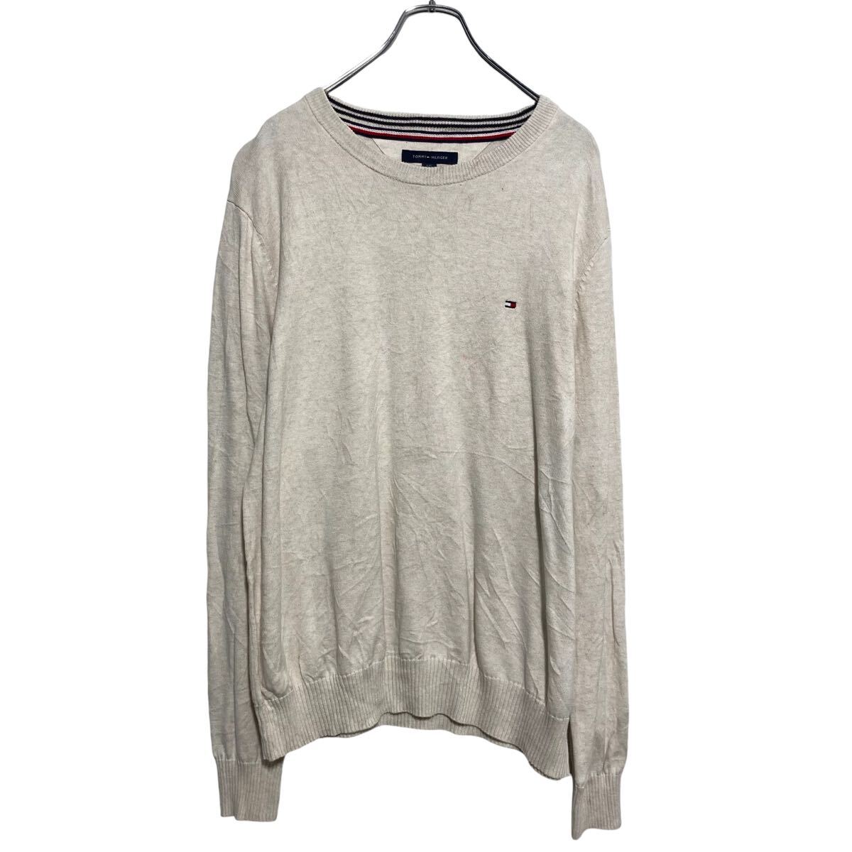 【中古】【古着】 TOMMY HILFIGER コットンニット セーター L アイボリー トミーヒルフィガー ワンポイントロゴ 古着卸 アメリカ仕入 a610-6703