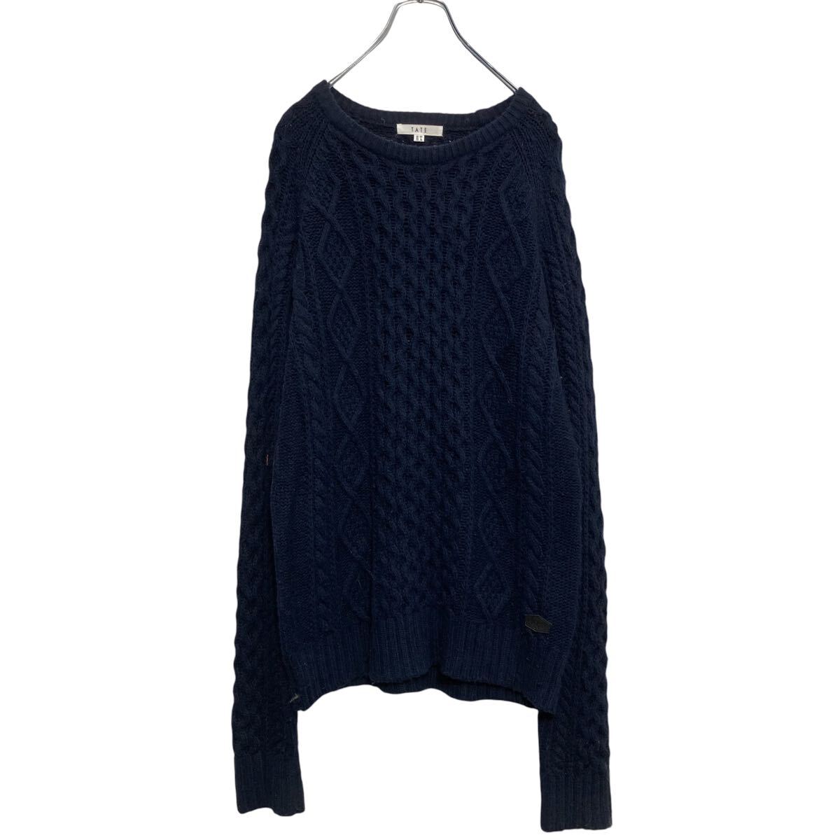 【中古】【古着】 TATE 透かし編み ニット セーター L ネイビー ケーブル 古着卸 アメリカ仕入 a610-6714