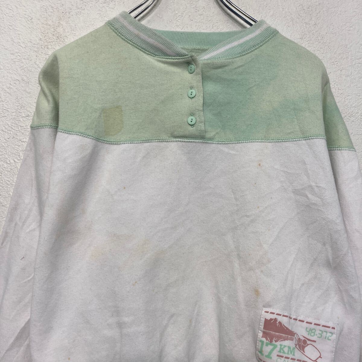 【中古】【古着】 DOWNHILL プリント スウェット トレーナー キッズ L ライトグリーン ホワイト ハーフボタン 古着卸 アメリカ仕入 a610-6744 3