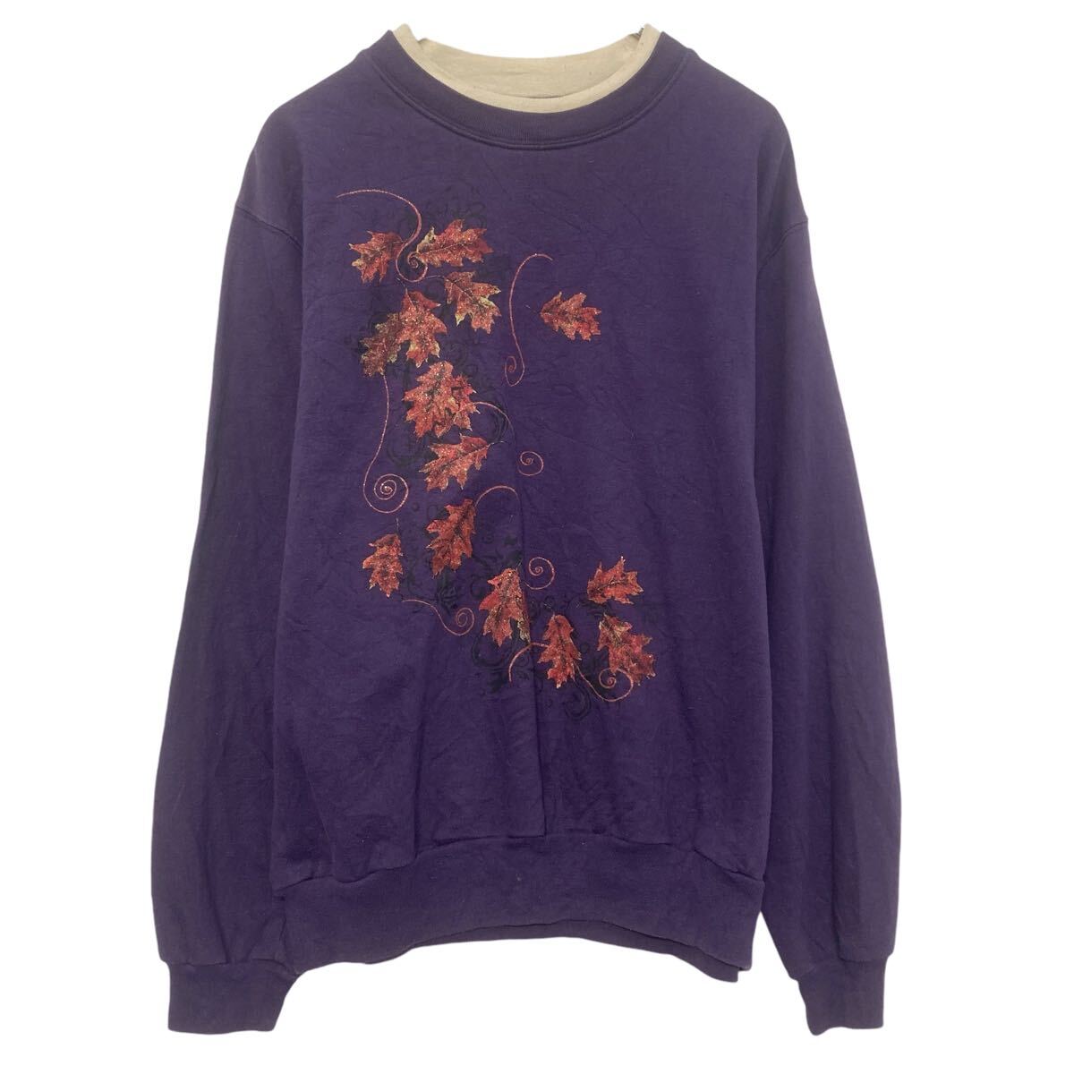 【中古】【古着】 Decorated originals プリント スウェット トレーナー レディース M パープル ダブルネック 古着卸 アメリカ仕入 a610-6844